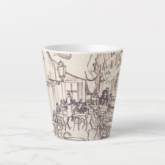 Tasse Latte Café Terrasse en soirée, Dessin d'art, Van Gogh (Devant)