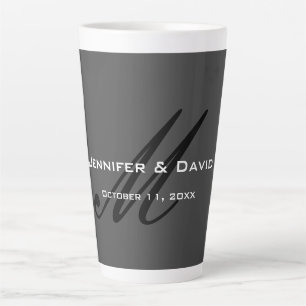 Tasse Latte Calligraphie classique Monogramme Mariage gris