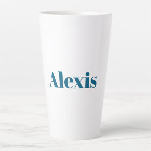 Tasse Latte Calligraphie de nom Script Plain Simple Blanc Bleu