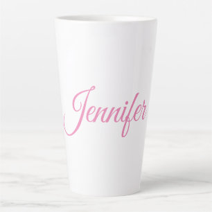 Tasse Latte Calligraphie Élégant rose blanc Nom personnalisé