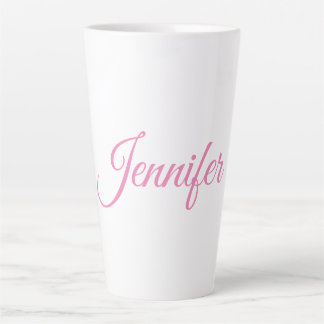 Tasse Latte Calligraphie Élégant rose blanc Nom personnalisé