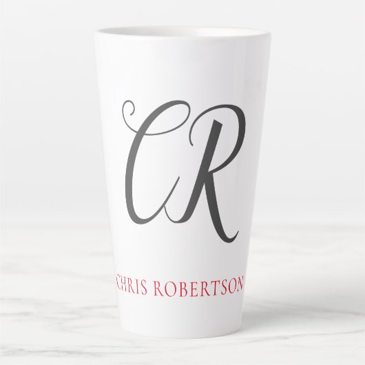 Tasse Latte Calligraphie Monogramme Nom Black Grey Cadeau pers (Devant)