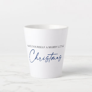 Tasse Latte Calligraphie Stylo à encre bleue Noël minimalist