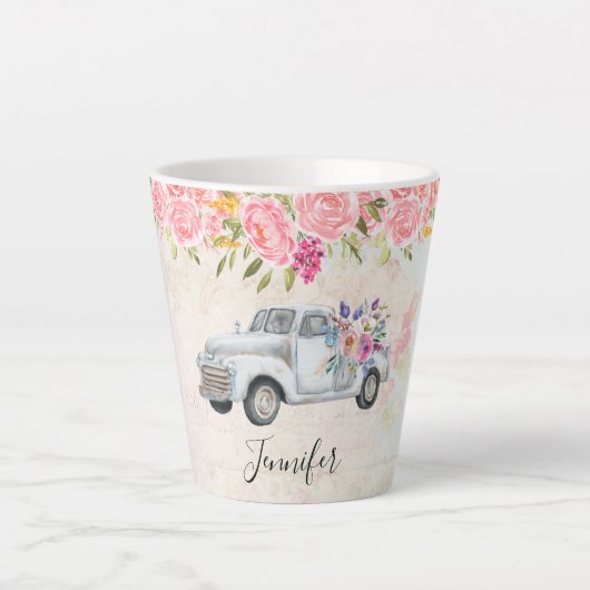 Tasse Latte Camion de ramassage vintage Aquarelle rustique (Devant)