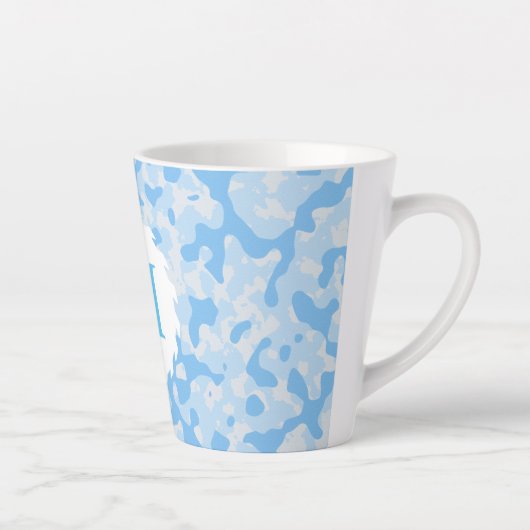 Tasse Latte Camouflage bleu Monogramme initial (Droite)