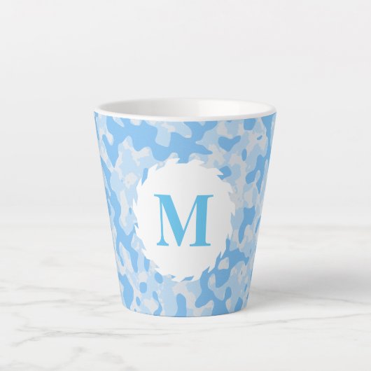 Tasse Latte Camouflage bleu Monogramme initial (Devant)