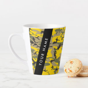 Tasse Latte Camouflage jaune et vert Votre nom Personnalisez