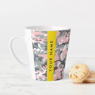 Tasse Latte Camouflage rose et gris Votre nom Personnalisez