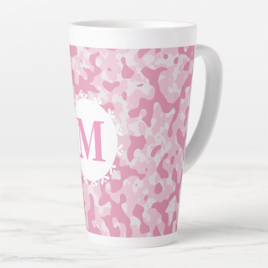 Tasse Latte Camouflage rose Monogramme initial (Angle droit)