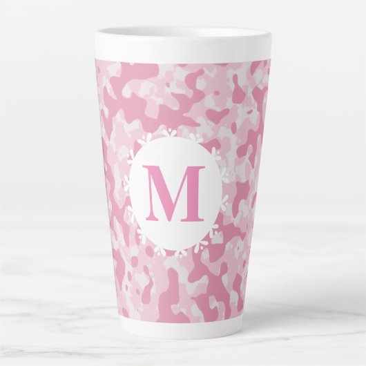Tasse Latte Camouflage rose Monogramme initial (Devant)