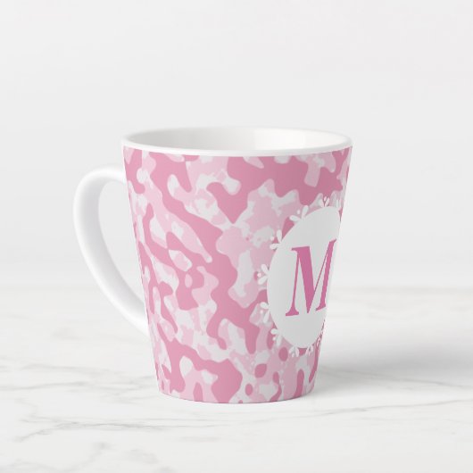 Tasse Latte Camouflage rose Monogramme initial (Angle gauche)