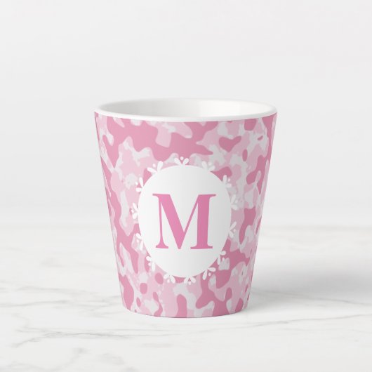 Tasse Latte Camouflage rose Monogramme initial (Devant)