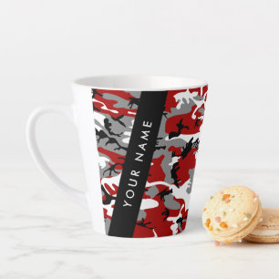 Tasse Latte Camouflage rouge et gris Votre nom Personnaliser