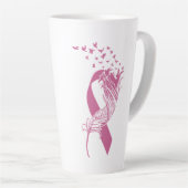 Tasse Latte Cancer Pink Ribbon Feather Birds (Angle droit)