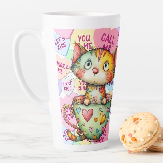Tasse Latte Candy Cat Valentine (En situation)