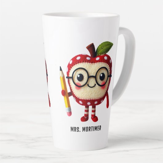 Tasse Latte Caractère de pomme rouge mignon avec un crayon Nom (Angle droit)