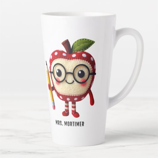 Tasse Latte Caractère de pomme rouge mignon avec un crayon Nom (Droite)