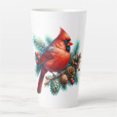 Tasse Latte Cardinal sur la branche des pins avec les baies d' (Devant)