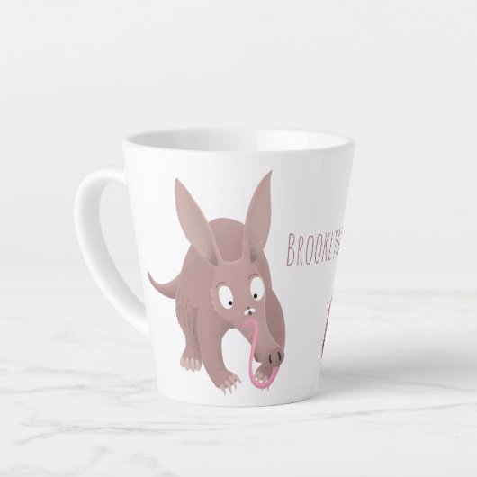 Tasse Latte Caricature amusante de Aardvark (Angle gauche)