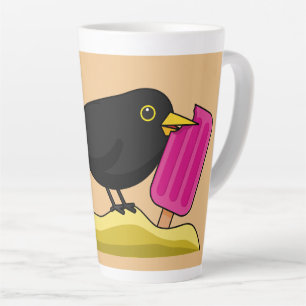 Tasse Latte Caricature Blackbird Manger Une Crème De Glace