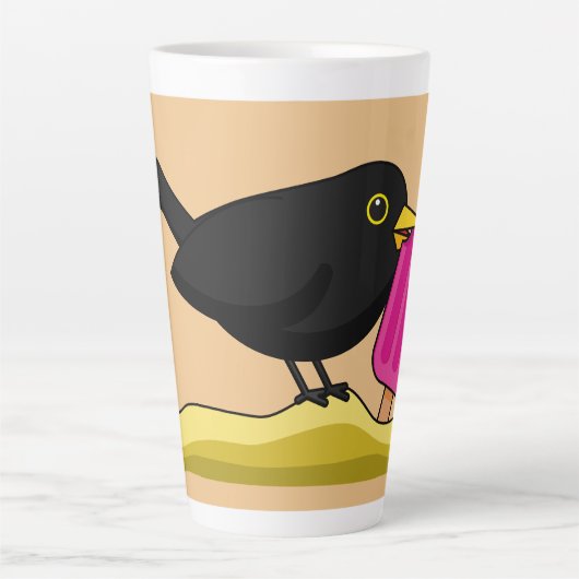 Tasse Latte Caricature Blackbird Manger Une Crème De Glace (Devant)