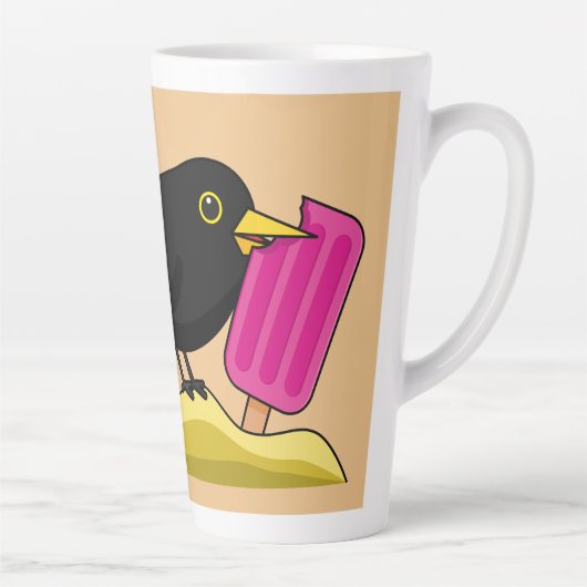 Tasse Latte Caricature Blackbird Manger Une Crème De Glace (Droite)