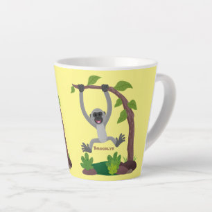 Tasse Latte Caricature de bande de gibbon joyeux