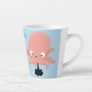 Tasse Latte Caricature de bébé pieuvre rose mignonne humour