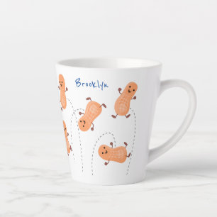Tasse Latte Caricature de cacahuètes joyeux sautillant
