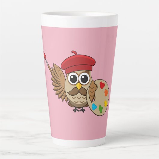 Tasse Latte Caricature de Chouette Peintre Cute (Devant)