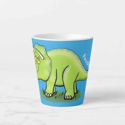 Tasse Latte Caricature de dinosaure de triceratops vert mignon (Devant)
