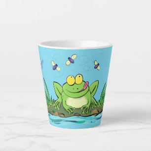 Tasse Latte Caricature de grenouille vert mignon