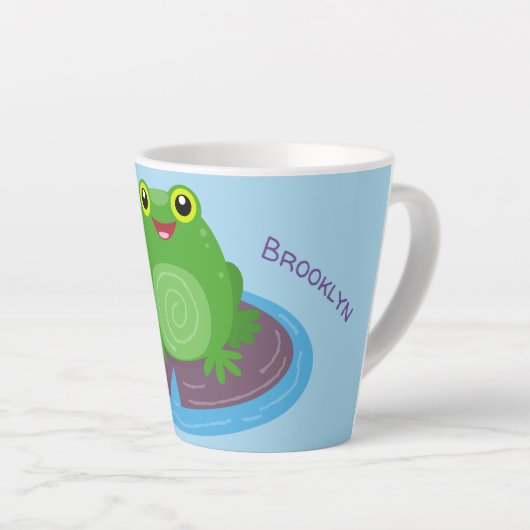 Tasse Latte Caricature de grenouille verte mignonne (Angle droit)