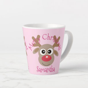 Tasse Latte Caricature de Noël mignonne Reindeer rose fille