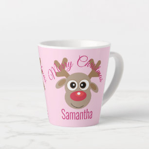 Tasse Latte Caricature de Noël mignonne Reindeer rose fille