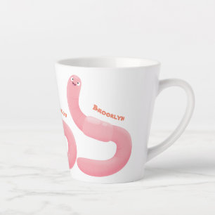 Tasse Latte Caricature de vers de terre rose joli