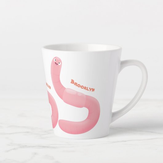 Tasse Latte Caricature de vers de terre rose joli (Droite)
