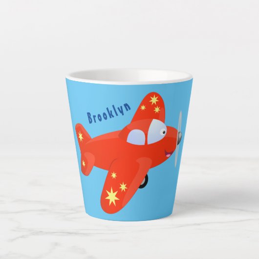 Tasse Latte Caricature de vol d'avion rouge mignon (Devant)