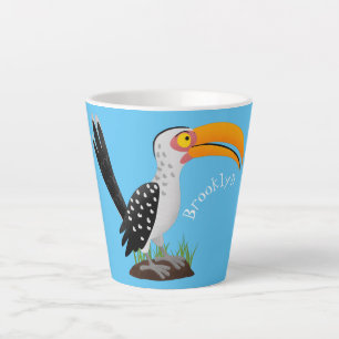 Tasse Latte Caricature d'oiseau de safari de barbecue jaune am