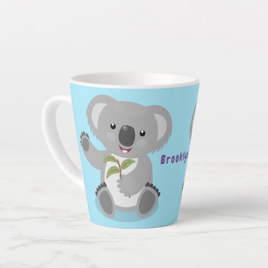 Tasse Latte Caricature joyeux koala agitant (Angle gauche)