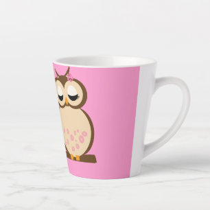 Tasse Latte Caricature mignonne de la mère et du bébé hibou
