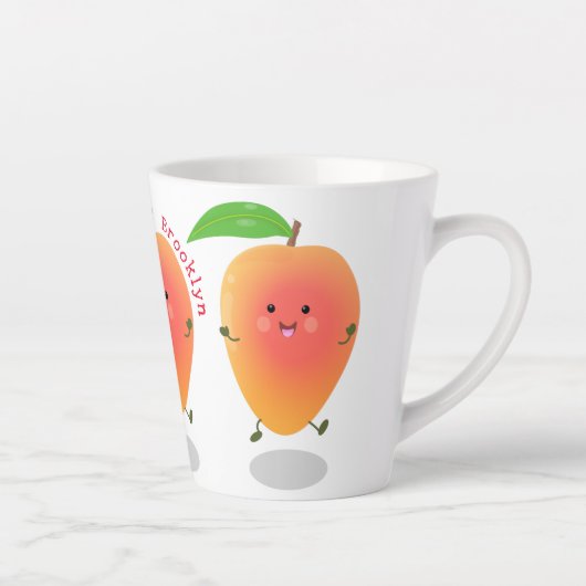Tasse Latte Caricature mignonne de mangue joyeuse (Droite)