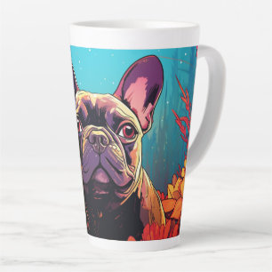 Tasse Latte Carlin de dessin animé dans un pot de latte de jar