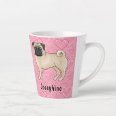 Tasse Latte Carlin Fun Chien Cute Mops Et Coeurs Rose Avec Nom (Droite)
