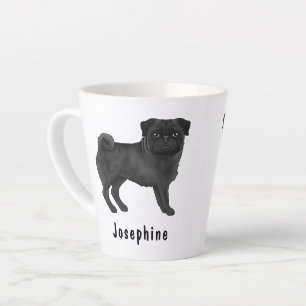 Tasse Latte Carlin noir mignon chien de dessin avec nom person