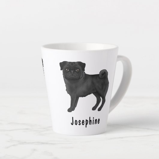 Tasse Latte Carlin noir mignon chien de dessin avec nom person (Angle droit)