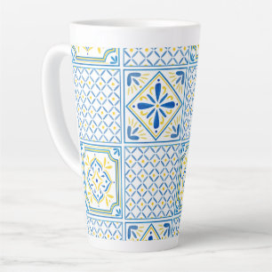 Tasse Latte Carreau italien méditerranéen bleu et jaune