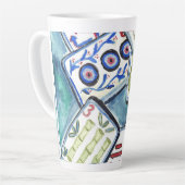 Tasse Latte Carreaux de Mahjong bleu (Angle gauche)