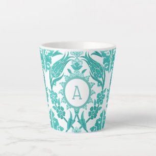 Tasse Latte Carrelage Turquoise et blanc   Monogramme