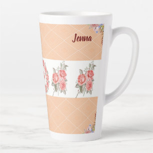 Tasse Latte Carrés de pêche et roses